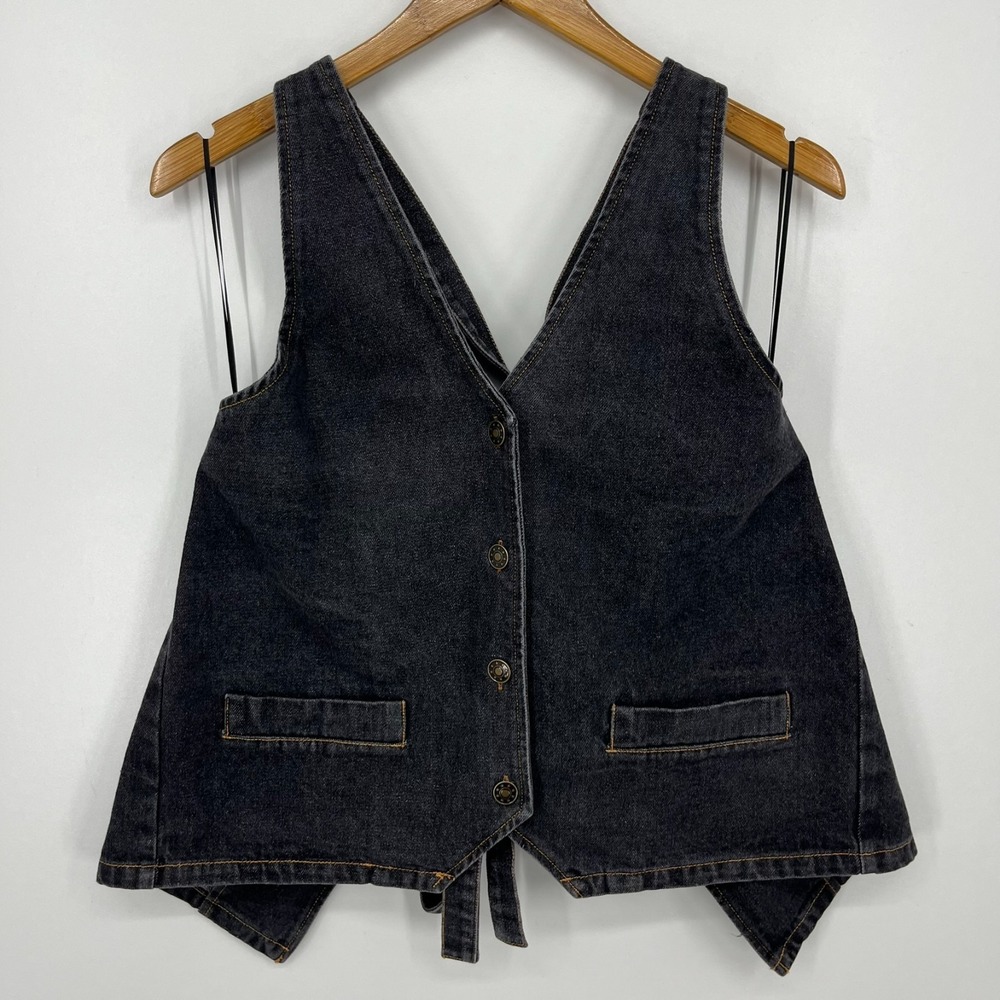 Lioness Denim Vest Women's Size S Gray Sleeveless Tie Closure Halter‎